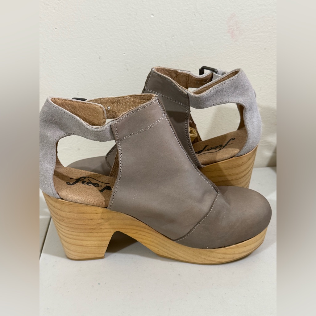 Free People Taupe Cutout Ankle Booties With Buckle Strap
